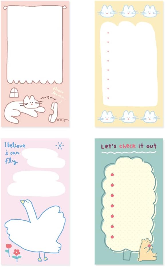 Monolike Memopad Storytown Afternoon A SET - 4 Packs, 4 Different Designs, 80 Sheets Per Pad, Total 320 Sheets, Note pads, Writing pads, 80x148mm