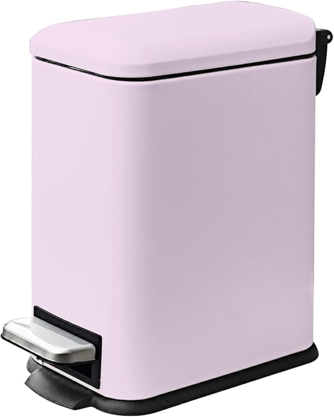 Pink Trash Can, 1.3 Gallon Bathroom Trash Can with Lid, Stainless Steel Pedal Trash Bin Removal Inner Bucket, Small Grabage Can for Bathroom,Bedroom,Home Office
