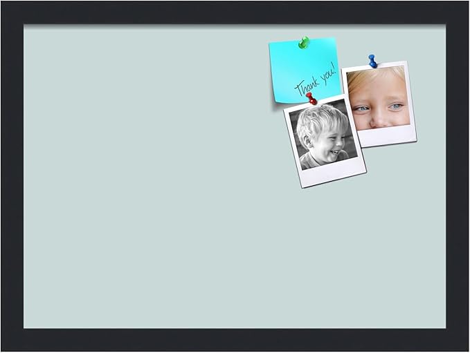 PinPix 18x13 Inch Cork Bulletin Board. This Decorative Framed Pin Board Comes with Soft Blue Design and a Satin Black Frame. Ideal for Home Office Decor or Message Board (PinPix-1814)