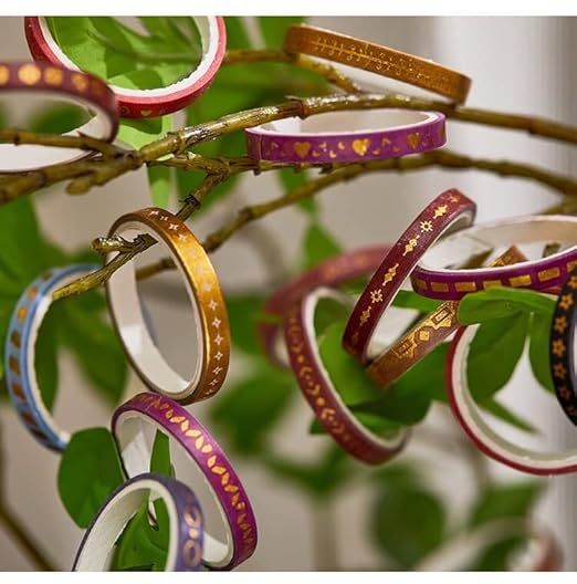 YUBX Skinny Gold Washi Tape Set Basic Foil Print Decorative Masking Tapes for Arts, DIY Crafts, Journals, Planners, Scrapbook, Wrapping (Peacock Tail)