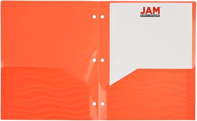 JAM PAPER Heavy Duty Plastic 3 Hole Punch Pocket Folders - Extra Tough School Folders - Assorted Wave Colors - 6/Pack