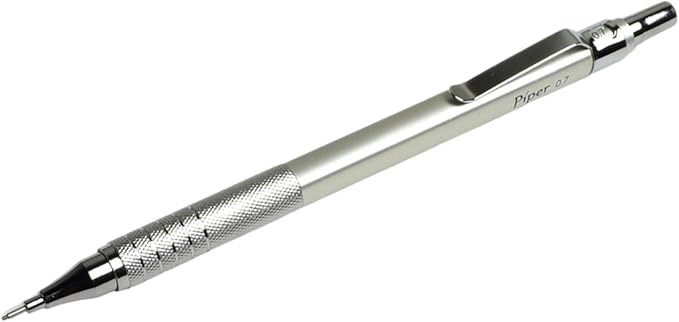 PIPER Quadrata Metal Mechanical Pencil 0.7mm with Erasers and HB #2 Lead Refills for Art, Sketching, Writing, Drafting (Satin Silver)