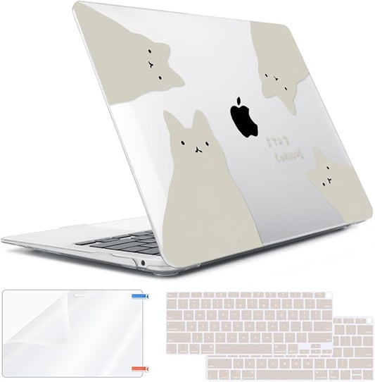 for MacBook Air 13 inch Case 2018 2019 2020 2021 2022 Release A2337 M1 A2179 A1932 Retina Display & Touch ID, Plastic Hard Shell Case +Keyboard Cover+Screen Protector+Webcam Cover, Cats