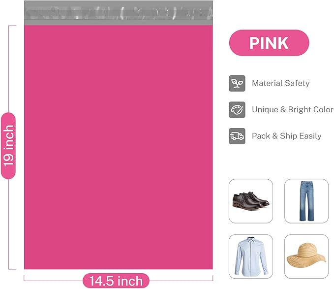 Metronic Pink Poly Mailers 14.5x19 Large Poly Mailers 100 Pack Self-Seal Shipping Bags, Packaging Bags, Shipping Envelopes, Packaging for Small Business, Boutique, Clothing