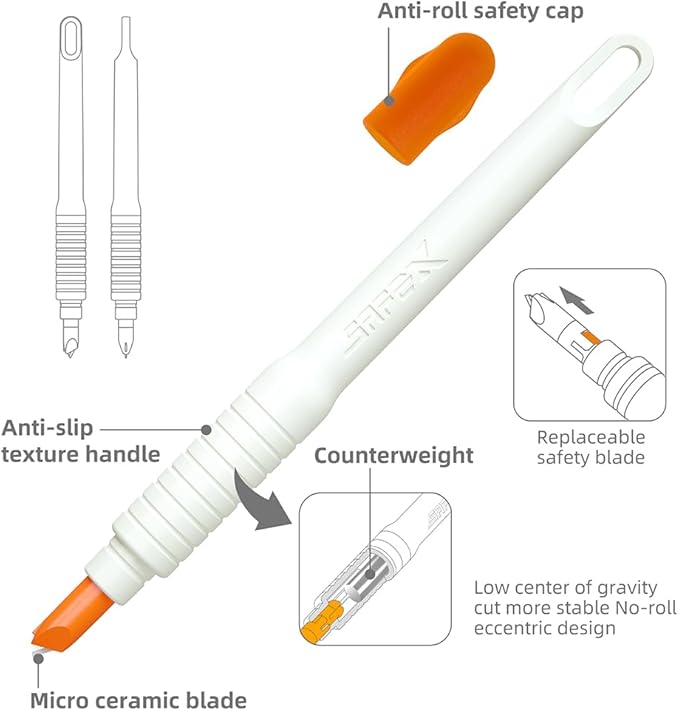 Ceramic Box Cutter Mini Pen Craft Cutting Tools Precision Cutter Safety Package Opener cutter for Crafting Pen with 1 Replacement Blade