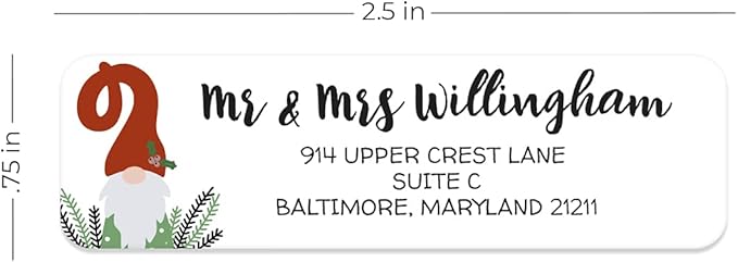 Holiday Gnome Rolled Address Label/Roll of 250 Adorable Christmas Personalized Address Labels/Designer Return Address Stickers in Elegant Plastic Dispenser