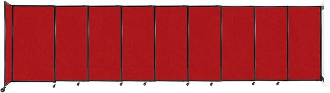 Wall-Mounted Sliding StraightWall Room Divider | Adjustable Widths | Locking Wheels | Room Separator | Up to 19'9" Wide x 5' Tall Red Fabric Panels