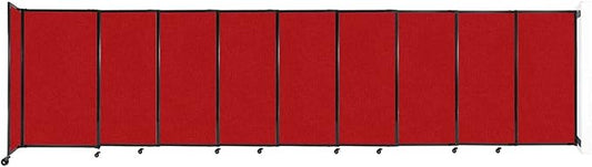 Wall-Mounted Sliding StraightWall Room Divider | Adjustable Widths | Locking Wheels | Room Separator | Up to 19'9" Wide x 5' Tall Red Fabric Panels