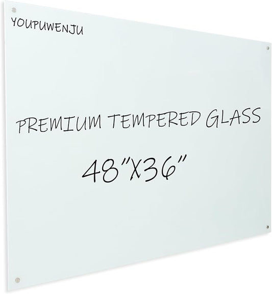 Magnetic Glass Writeboard 48"X36" Premium Tempered Dry Erase Boards Wall Mounted Frameless Whiteboard Bulletin Message Boards (White)