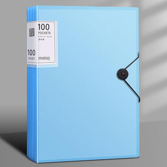 File Folder - 100 Pockets, Durable A4 Letter Size Organizer, Water-Resistant Plastic Dividers, Home/Office/School Document Holder (Blue)