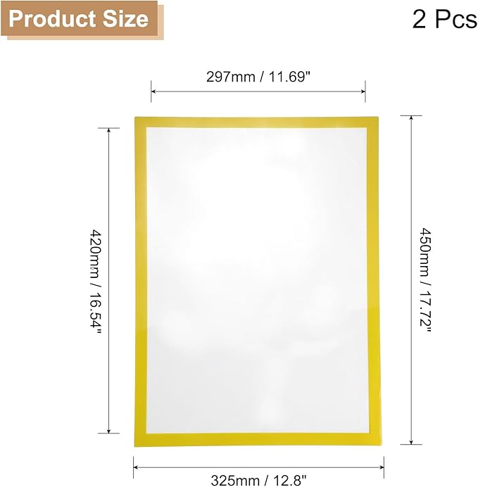 uxcell 2 Pcs Magnetic Sign Holder, 11.7" x 16.5" Self-Adhesive Magnetic Wall Signs Holder Magnetic Picture Frame Document Holder for Home Office Wall Window Displays, Yellow