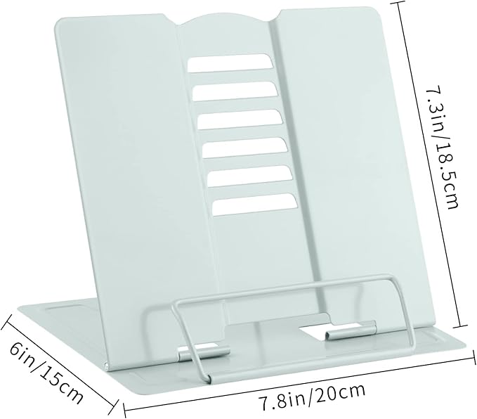 MSDADA Desk Book Stand Metal Reading Rest Book Holder Angle Adjustable Stand Document Holder Portable Sturdy Lightweight Bookstands-Textbooks Tablet Music Books Cook Recipe (Macaron Green)