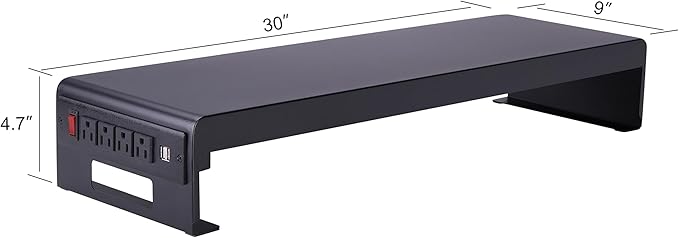 Rocelco 46" Height Adjustable Corner Standing Desk Converter with AC Outlet USB Charger and Dual Stand - Tabletop Computer Riser Workstation - Large Keyboard Tray - Black (R CADRB-46-ACUSB-DMS)