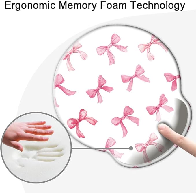 Ergonomic Mouse Pad with Wrist Support,Mouse Pad with Wrist Rest,Relieve Wrist Pain Mousepad Non-Slip Rubber Base,Mouse Pads for Desk,Computers,Laptop,Office,Home,Accessories Pink Bow