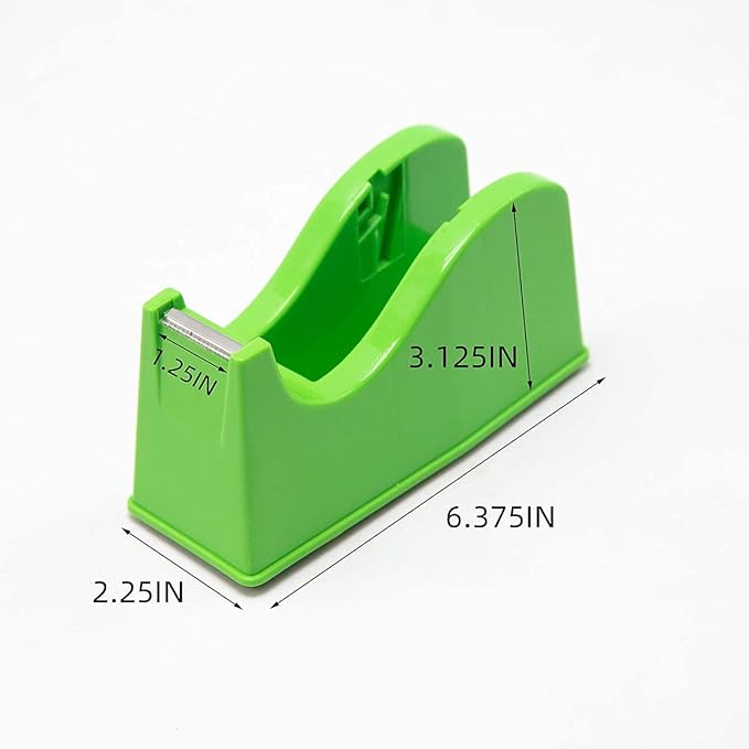 Desktop Tape Dispenser Adhesive Roll Holder (Fits 1" & 3" Core) with Weighted Nonskid Base Green