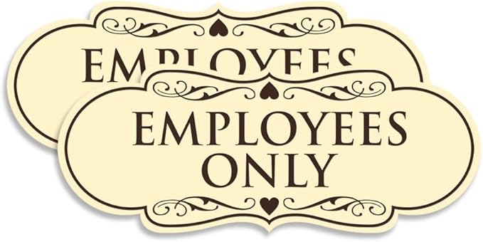 Designer EMPLOYEES ONLY Sign | Easy Installation | Office or Business Signs | Workplace Safety - Ivory/Dark Brown - Medium (2 Pack)