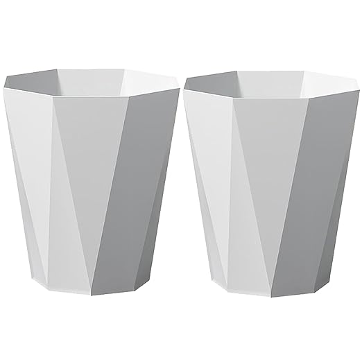 Small Bathroom Trash Can 2 Pack Garbage Can 1.8 Gallon Waste Basket for Dorms Toilets Bedrooms Offices, White