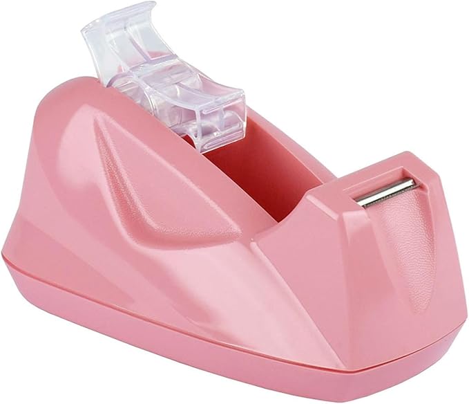 Acrimet Premium Desktop Tape Dispenser Jumbo, Plastic, Non-Skid Base (Heavy Duty) (Pink Color)