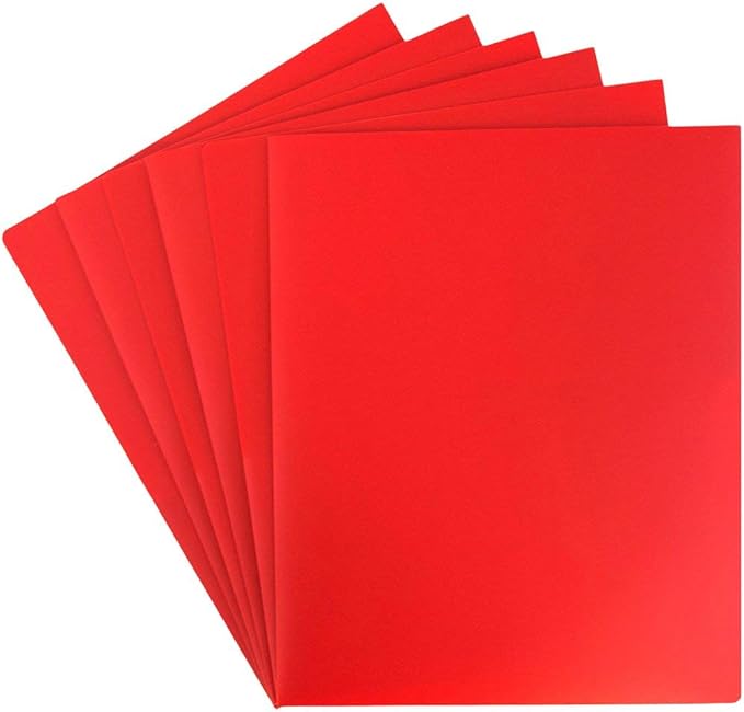 JAM PAPER Heavy Duty Plastic 2 Pocket Extra Tough School Folders - Red - 6/Pack