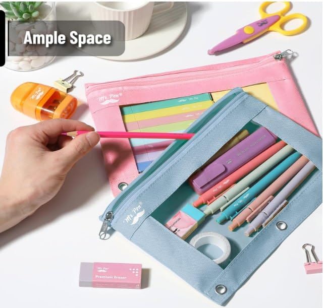 Mr. Pen- Pencil Pouch, 30pcs, Pink & Blue, Pencil Pouches, Zipper Pencil Pouch for 3 Ring Binder Pencil Pouch, Pencil Cases, Pencil Case for Binder Pouch, 3 Ring Binder Pouch, Pencil Bags with Zipper