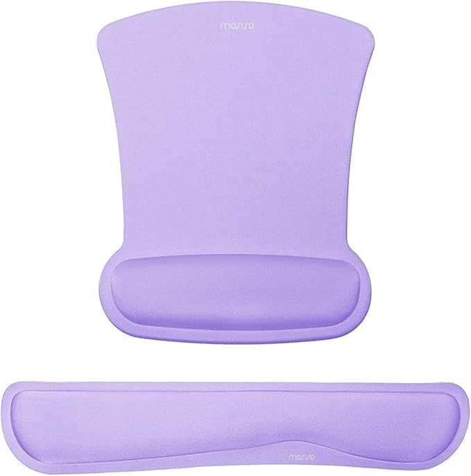 MOSISO Wrist Rest Support for Mouse Pad & Keyboard Set, Ergonomic Mousepad Non-Slip Base Home/Office Pain Relief & Easy Typing Cushion with Neoprene Cloth & Raised Memory Foam, Light Purple