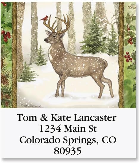 Christmas Pine Square Return Address Labels - Set of 144 1-1/2" x 1-3/4" Self-Adhesive, Flat-Sheet Labels