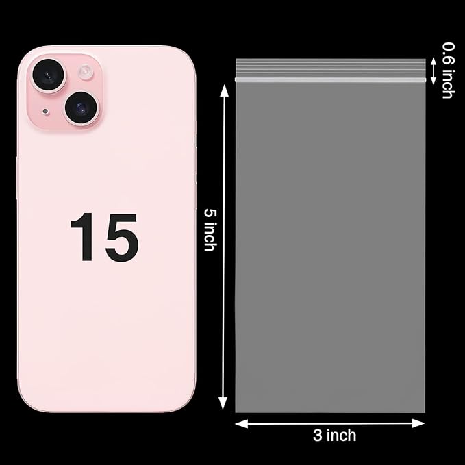 200pcs 3 x 5 inch Plastic Bags, 2 mil Jewelry Bags, Clear Small Zip Bag, Resealable Zip Bag for Small Business, Storage, Candy