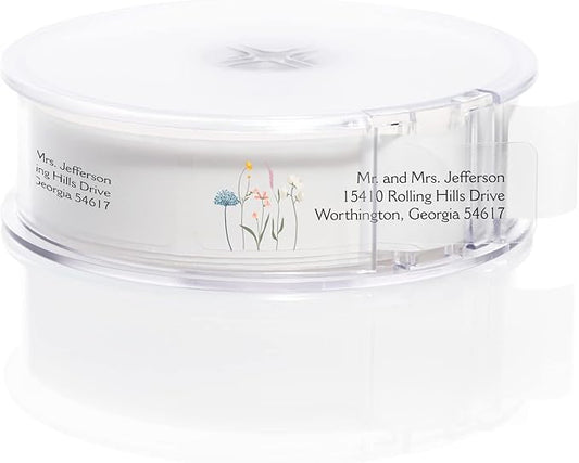 Clear Wildflower Rolled Address Labels / 250 Personalized Return Address Labels/Designer Address Stickers in Elegant Plastic Dispenser