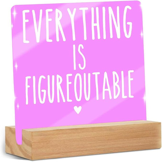Mental Health Desk Decor Clear Acrylic Sign 4x4 Inch, Inspirational Gifts for Women Men Friends, Therapy Office Decor Pink Cute Desk Gadgets Table Top Cubicle Accessories Room Decorations