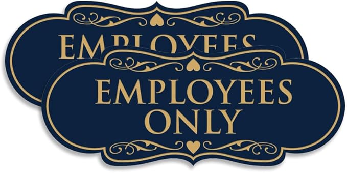 Designer EMPLOYEES ONLY Sign | Easy Installation | Office or Business Signs | Workplace Safety - Blue/Gold - Small (2 Pack)