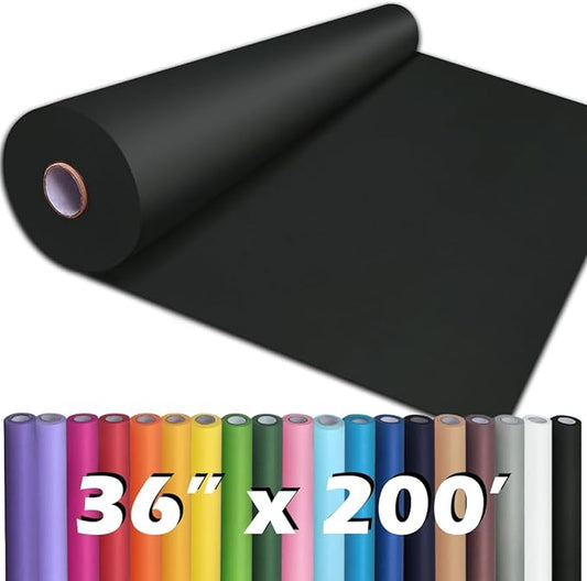PerkHomy 36" x 2,400" (200') Black Kraft Paper Roll for Craft Bulletin Board Paper Art Table Covering Crafting Gift Wrapping Bouquet Packing Parcel 80GSM 55LB (Black, 36" x 200')