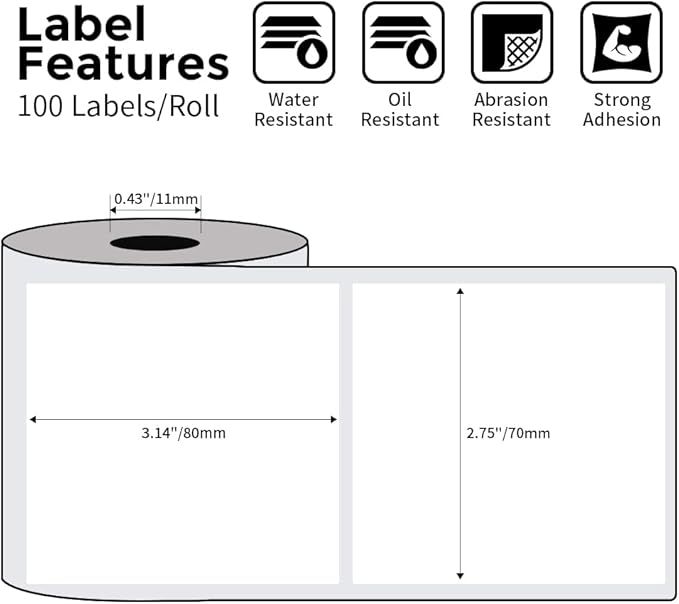 Phomemo Multi-Purpose Square Self-Adhesive Label for Phomemo M220/M250/M260/M221/M200/M421 Label Printer 2.75" x 3.14"(70x80mm), 100 Pcs/Roll Black on White
