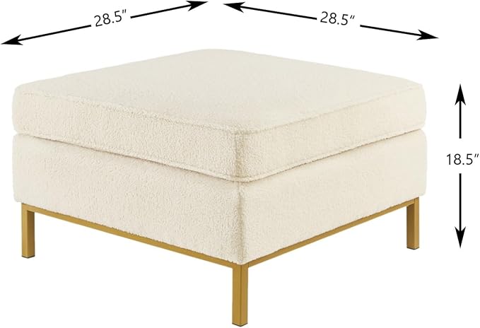 24KF Large Square Couch Ottoman for Living Room, Upholstered Teddy Fabric Padded Cushion Ottoman Table,Large Foot Rest,5088-Teddy Cream