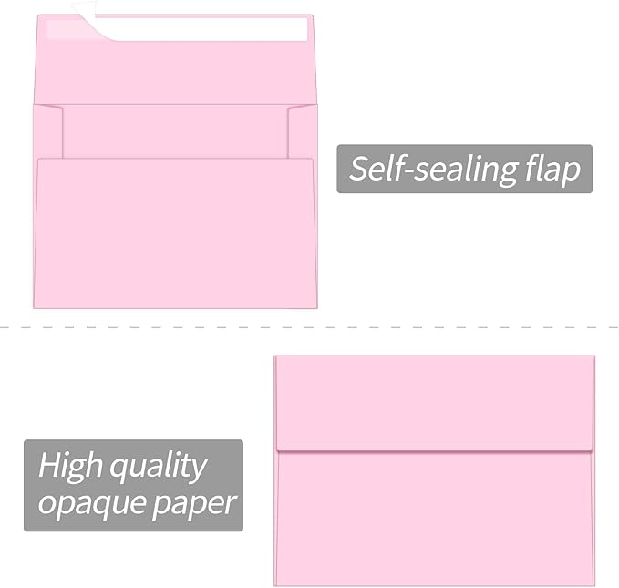 100 Packs 5x7 envelopes, A7 White Envelopes for Invitations Self Seal Printable for Greeting Cards, Weddings, Invitations, Photos, Postcards, Mailing (Pink)