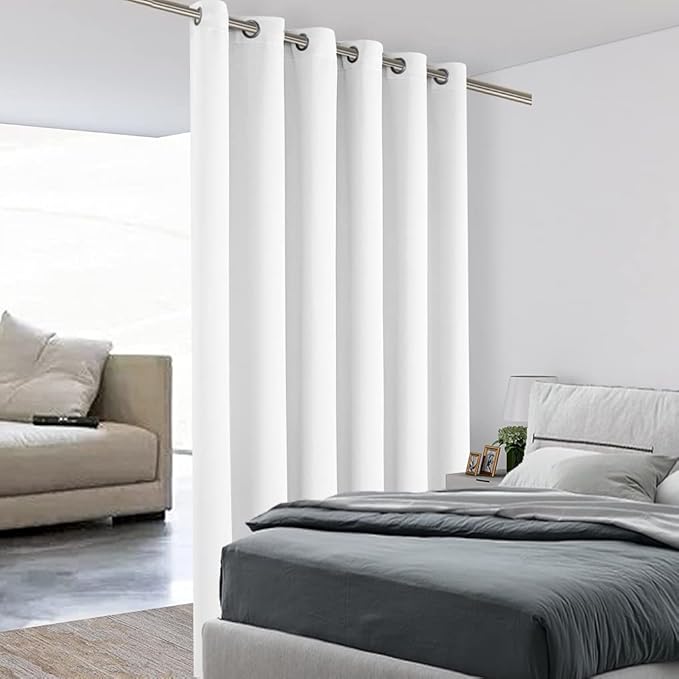 BONZER Room Divider Curtain Screen Partitions Total Privacy Wall Wide Blackout Curtains for Shared Room, 84L x 70W Inch (7L x 5.8W ft), 1 Panel, Greyish White