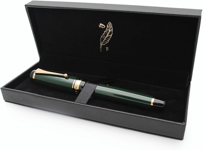 Metal Big Fountain Pen Set Medium Nib 0.7mm, Includes Ink Refill Converter, 5 Ink Cartridges & Gift Box (Medium Nib 0.7mm, Green)