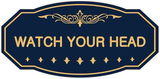 Signs ByLITA Victorian Watch Your Head Sign (Navy Blue/Gold) - Small 1 Pack
