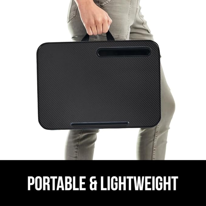 GORILLA GRIP Laptop Lap Desk with Phone Holder, Pillow Cushion Desks Fit Laptops up to 15.6", Tray Ledge Keep Computers in Place, Portable Travel Workstation Essentials for Home, Dorm Room, Black
