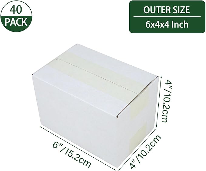 6x4x4 Inches Shipping Boxes Set of 40, White Corrugated Cardboard Box Literature Mailer for Packing Small Business
