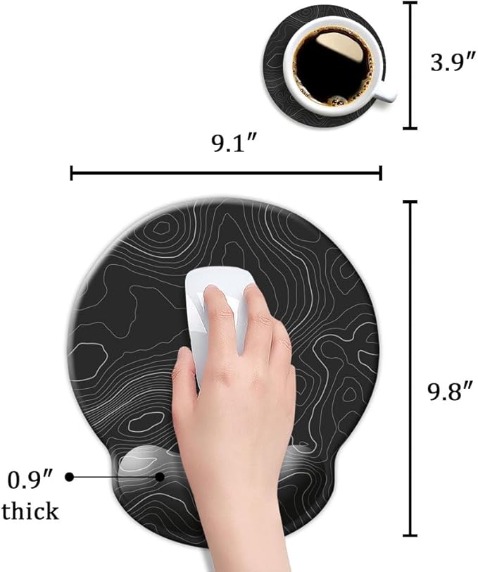 Ergonomic Mouse Pad with Wrist Support,Mouse Pad with Wrist Rest,Relieve Wrist Pain Mousepad Non-Slip Rubber Base,Mouse Pads for Desk,Computers,Laptop,Office,Home,Accessories Black Topographic Line