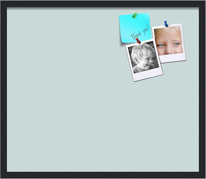 PinPix 28x24 Inch Cork Bulletin Board. This Decorative Framed Pin Board Comes with Soft Blue Design and a Satin Black Frame. Ideal for Home Office Decor or Message Board (PinPix-1814)