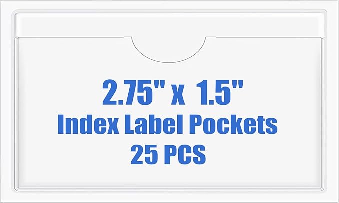 Origin-Joy 25 PCS Self-Adhesive Index Label Pockets, Clear Plastic Peel & Stick Card Holders with Top Open for Loading (2.75 x 1.5 inch)