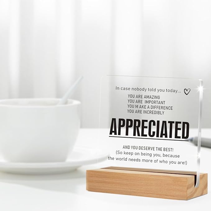 Appreciation Gifts for Employee Coworker, Thank You Gifts for Women Men, Motivational Office Decor Sign With Wooden Stand for Office Desk Table Shelf