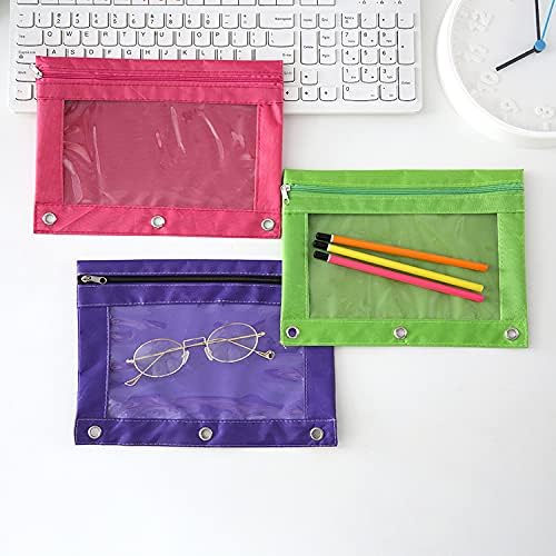 Binder Fabric Pencil Pouch 3-Ring Binder Pencil Case Bag with Zipper 4 Pack (purple)
