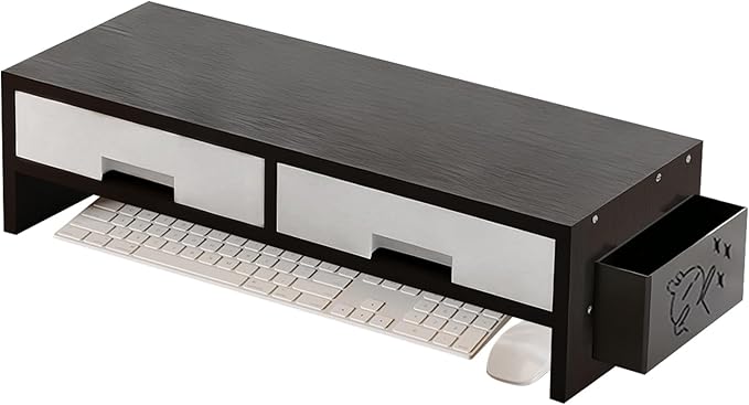 Stand Riser - Ergonomic Double Drawer Desk Organizer for Monitors, Sturdy Computer Stand with Storage Space, Desktop Accessory for Family Home Offices Indoor Study Room