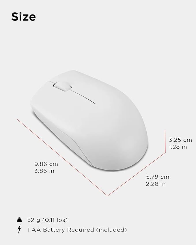 Lenovo 300 Wireless Mouse – Computer Mouse for PC, Laptop with Windows – Ambidextrous Design – 2.4 GHz Nano USB Receiver – 12 Month Battery Life
