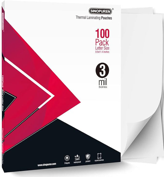 Thermal Laminating Pouches, 3mil Laminating Sheets, 8.9x11.4 Inches, Letter Size, HeatSeal, Clear (100pack)