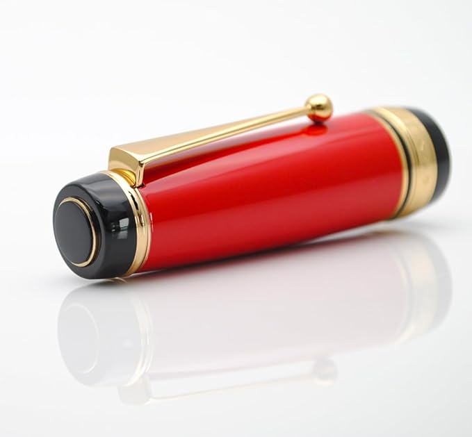 Metal Big Fountain Pen Set Medium Nib 0.7mm, Includes Ink Refill Converter, 5 Ink Cartridges & Gift Box (Medium Nib 0.7mm, Red)