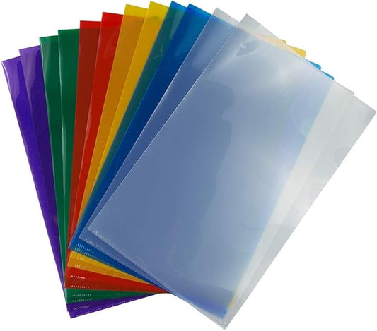 JAM PAPER Plastic Sleeves - Legal Size - 9 x 14 1/2 - Assorted Color Project Pockets - 12 Page Protectors/Pack