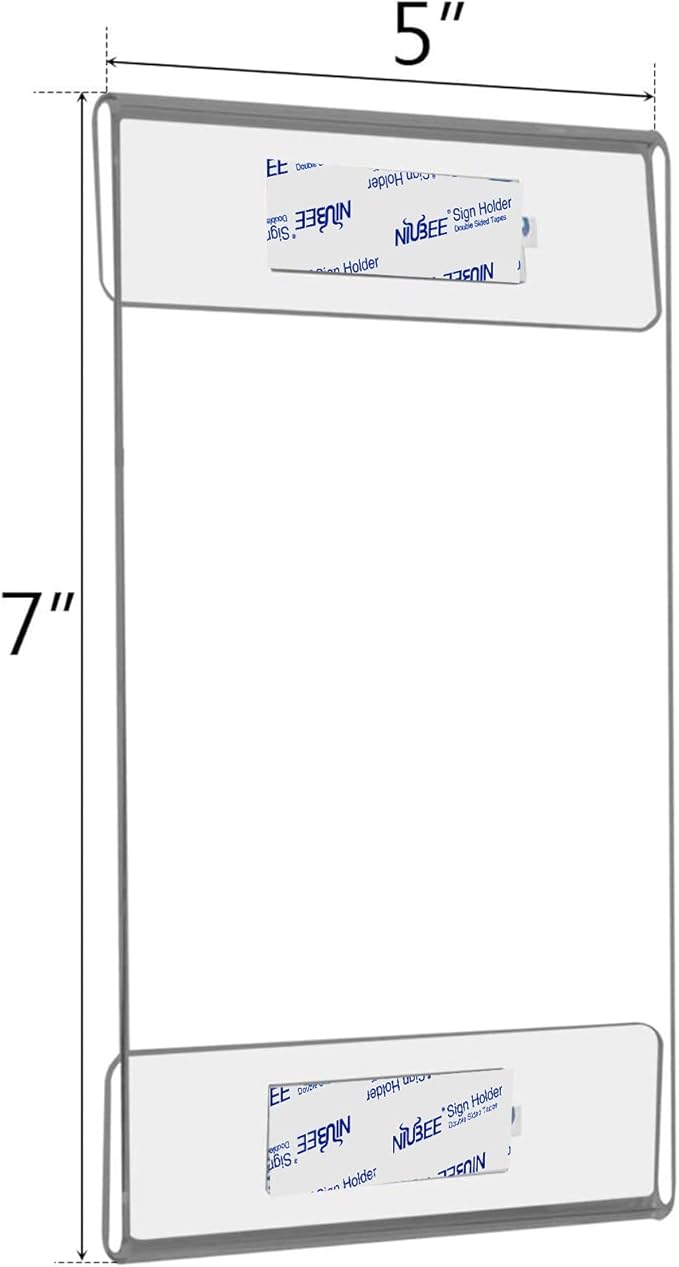 Niubee Acrylic Sign Holder 5x7 Vertical, Wall Mount Sign Holder Door Sign Holder Memo Holder Clear Wall Frame with Tape Adhesive for Office, Home, Store, Restaurant, No Drilling - Vertical (6 Pack)